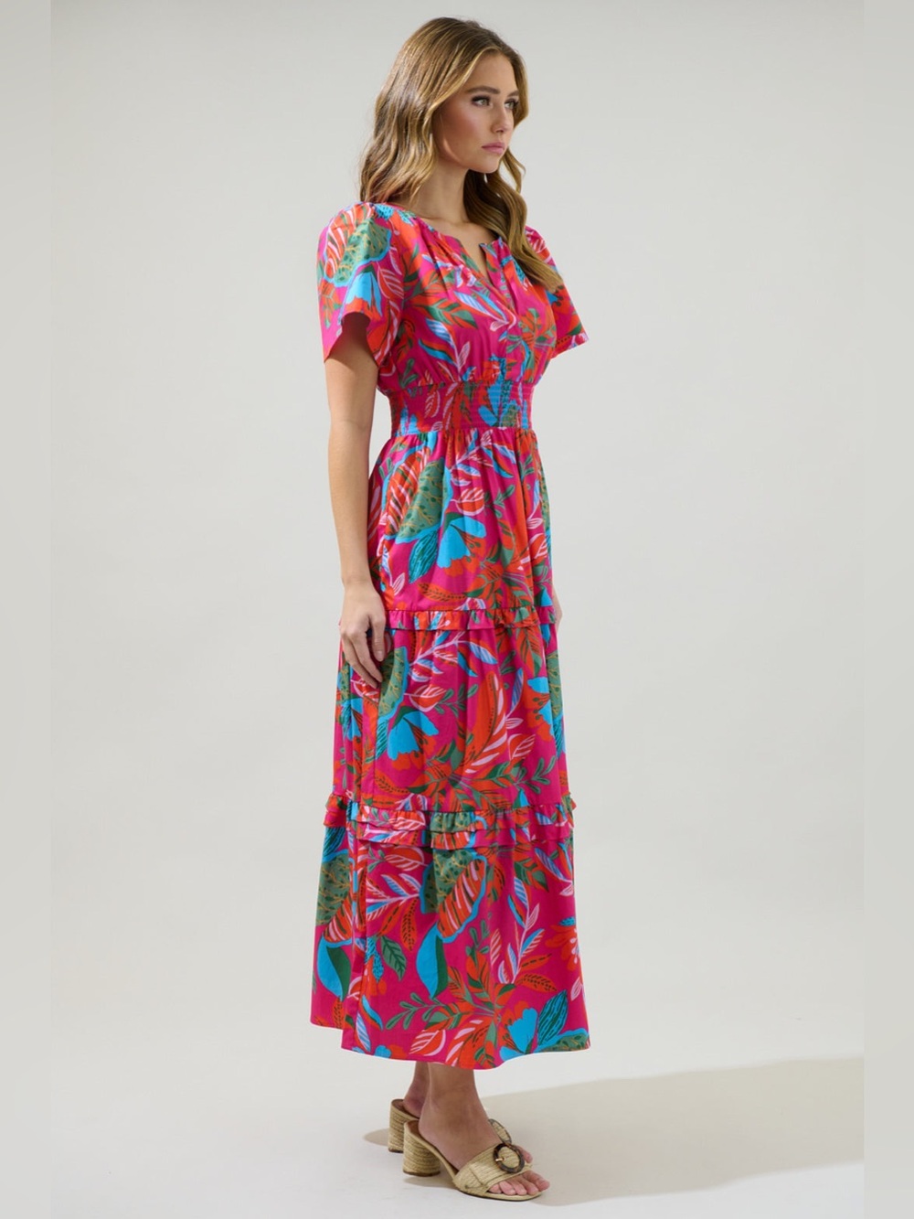 NWT Sugarlips Cactus Blossom Palmer Poplin Tiered Maxi Dress - Picture 5 of 5